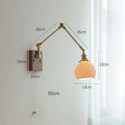 DecorBites™ Copper Wall Lamp with Pull Chain Switch, Nordic Design, LED Bulb, Ceramic Lampshade