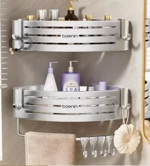 DecorBites™ Corner Shelf with Towel Bar Hook, Aluminum Organizer for Bathroom and Kitchen