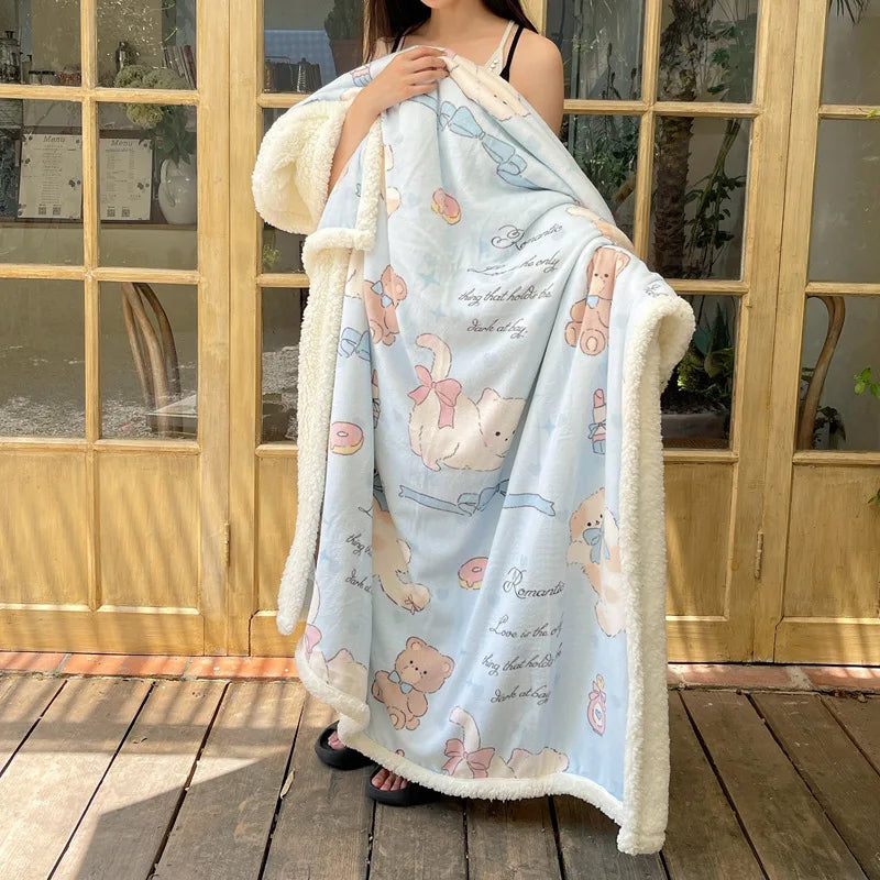 Coral Velvet Cartoon Blanket