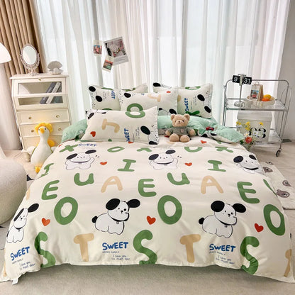 DecorBites™ Letter Happy Little Dog Print Bedding Set for Single Double Bed, 3/4Pcs