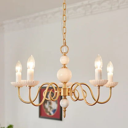 DecorBites™ Cream White Led Chandeliers, Retro Copper Pendant Light for Home Decor