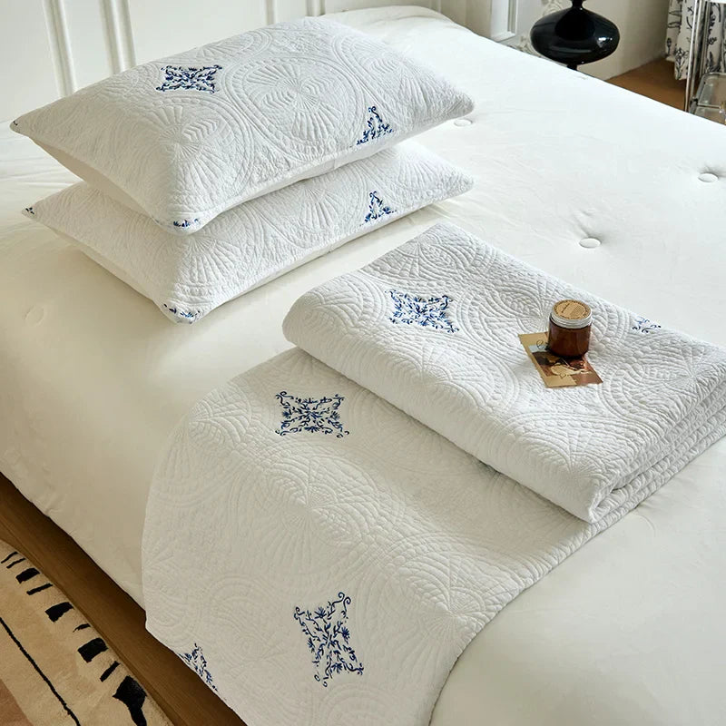DecorBites™ Cotton Quilted Embroidered Bedspread Set