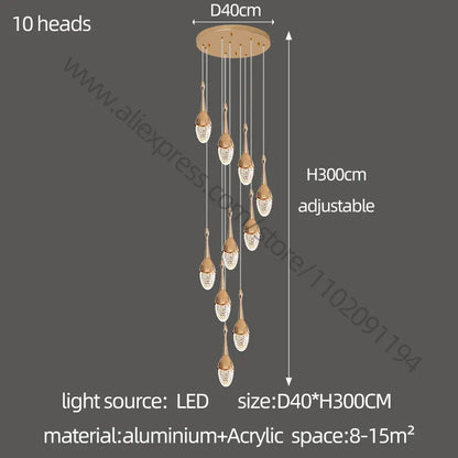 DecorBites™ Gold LED Staircase Chandelier: Elegant Luxury Large Pendant Lamp for Living Room