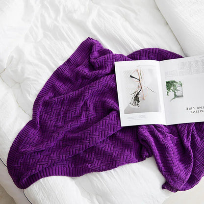 DecorBites™ Cozy Jacquard Blanket: 100% Cotton Solid Color Knitted Shawl for Office or Home