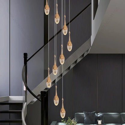 DecorBites™ Gold LED Staircase Chandelier: Elegant Luxury Large Pendant Lamp for Living Room