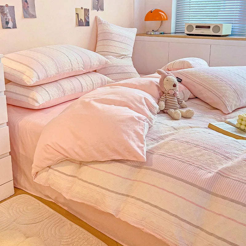 DecorBites™ Cotton Jacquard Bedding Set - Single Double Queen King Size Bedclothes