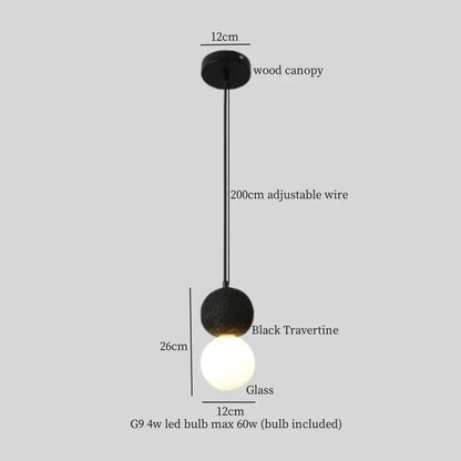 DecorBites™ Black Travertine Pendant Light: Nordic Modern LED Hanging Lamp for Living Room & Bedroom
