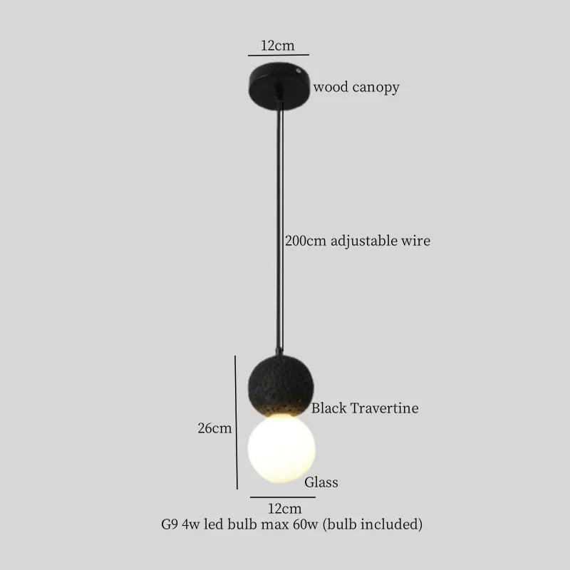 DecorBites™ Black Travertine LED Hanging Pendant Light - Nordic Modern Home Decor