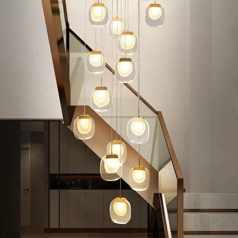 Gold Crystal Staircase Chandelier For Hallway