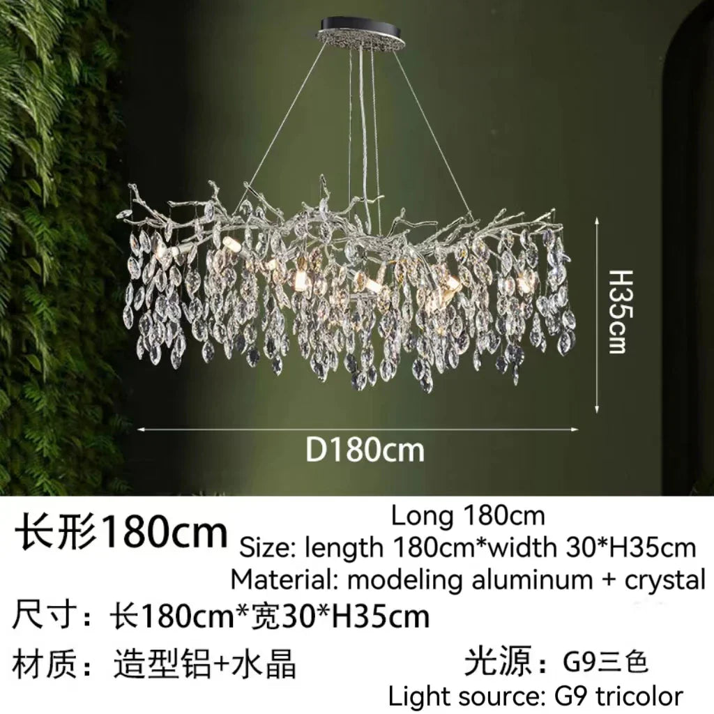 Gold Crystal Tree Chandelier Matte Aluminum Finish