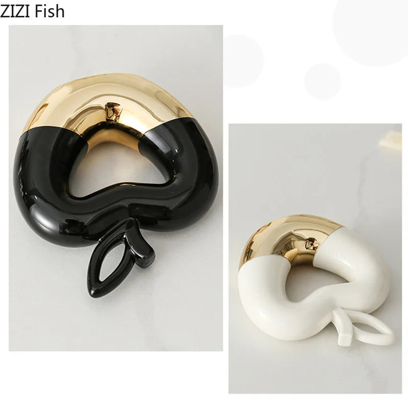 Gold Ceramic Apple Pear Statues