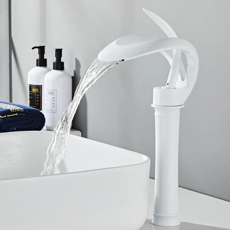 DecorBites™ Black Brass Bathroom Basin Faucet With Waterfall Design