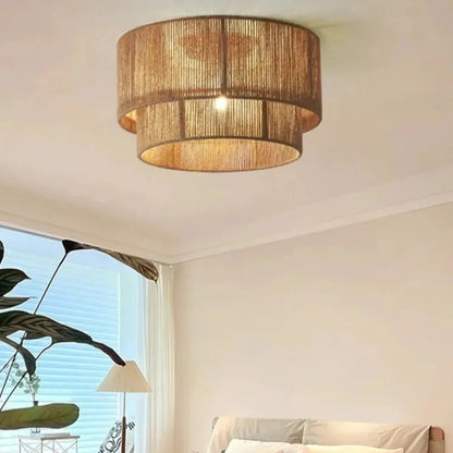 Japanese Wicker Rope Pendant Light in Brown, 45Cm