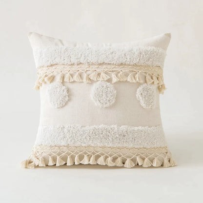 DecorBites™ Ivory Cushion Cover with Pompom Tassels - Home Decor for Living Room Sofa Booth