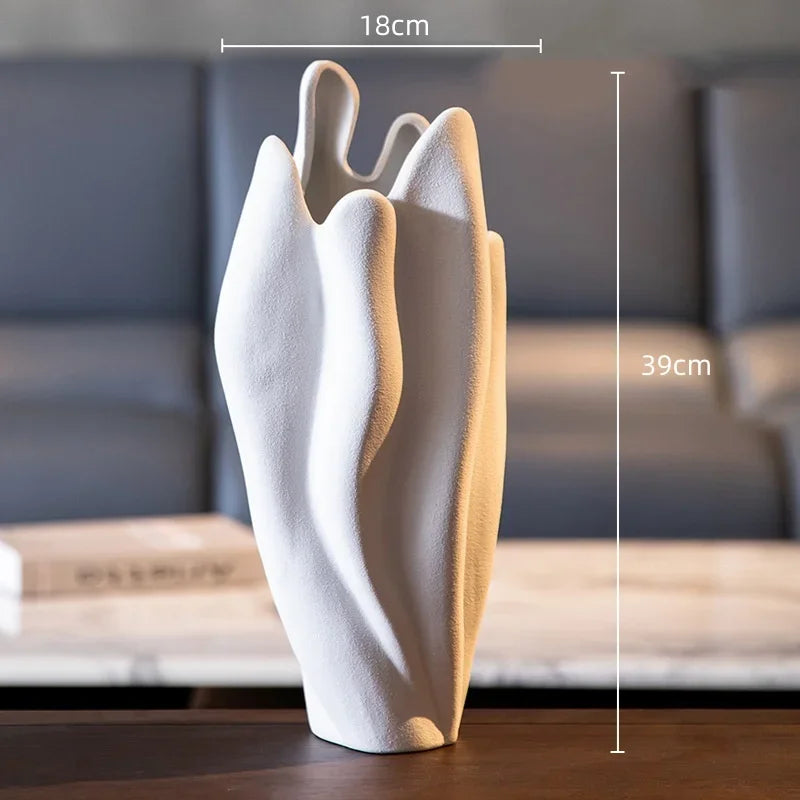 DecorBites™ Irregular Pleated Ceramic Vase for Home Decoration and Floral Arrangement