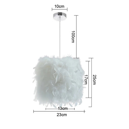 White Feather Pendant Light With Metal Frame