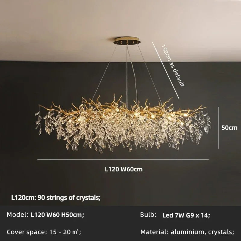 DecorBites™ Crystal LED Pendant Lights Gold Dining Room Branch Chandelier