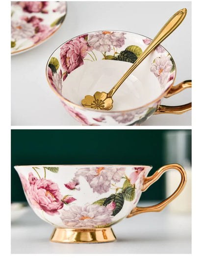 DecorBites™ Bone China Tea Cup Set with Saucer Spoon - Elegant Black Tea Party Coffeeware