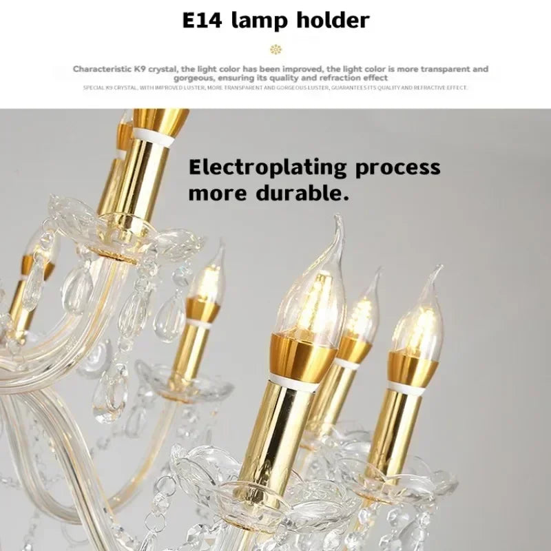 DecorBites™ Crystal Candelabra Pendant Chandelier, Elegant Lighting Fixture for Bedroom, Dining & Living Room