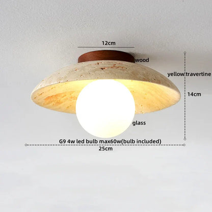 DecorBites™ Ellipse Stone LED Ceiling Light Natural Travertine Lamp Plafon