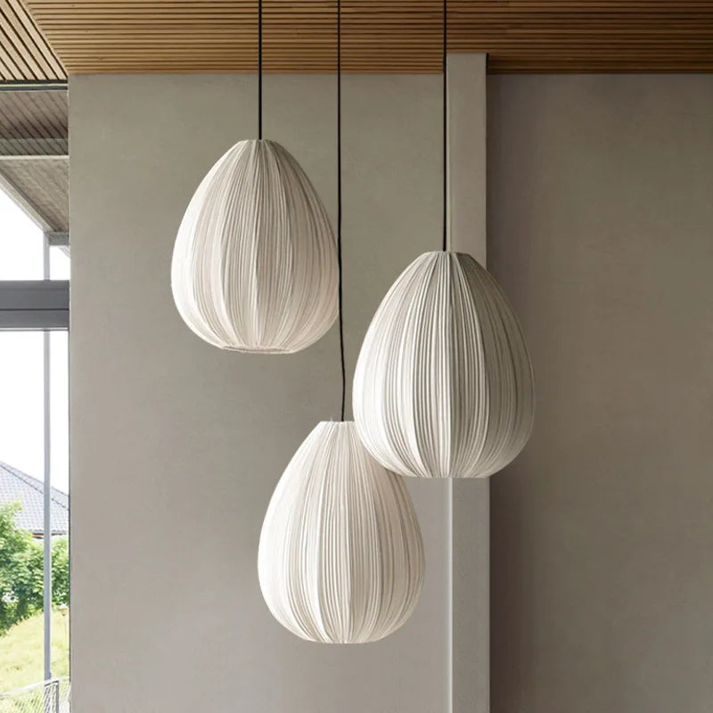 Pleated Fabric Pendant Light Wabi Sabi 3-Head