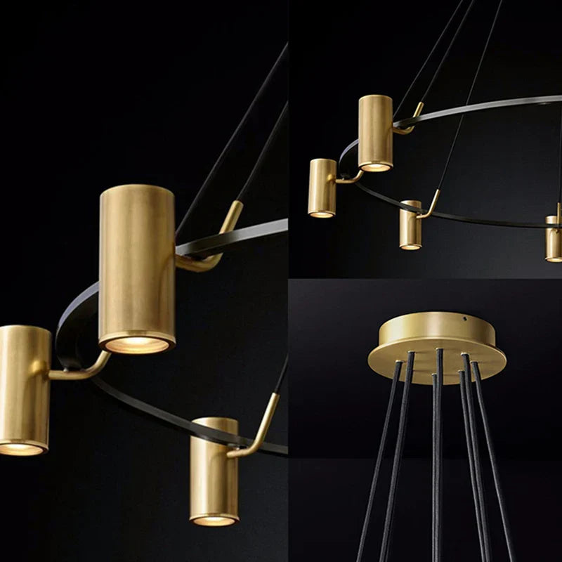 DecorBites™ Gold LED Ring Chandelier | Modern Black Wire Adjustable Lighting Fixture
