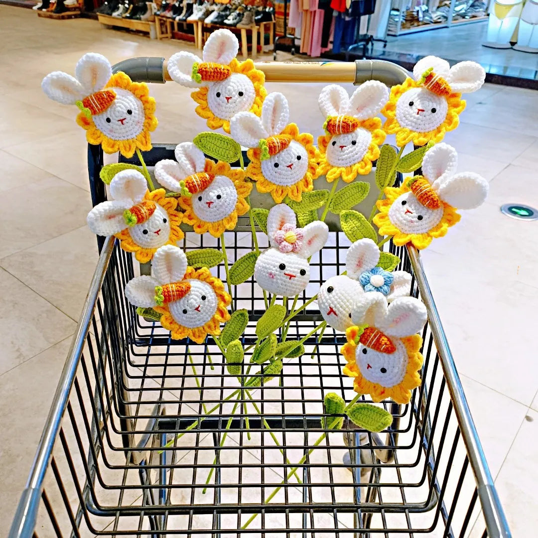 Crochet Sunflower Rabbit Bouquet