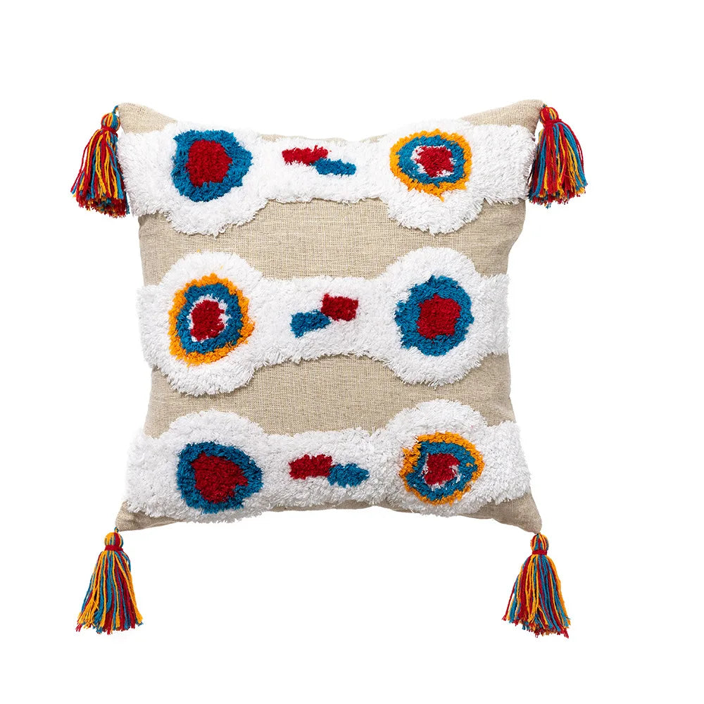 DecorBites™ Geometric Hand-Embroidered Tassel Pillowcase