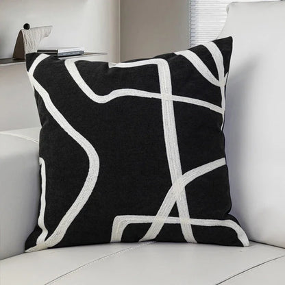 DecorBites™ Geometric Line Embroidered Suede Pillowcase for Sofa Bed Living Room