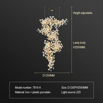 DecorBites™ Ginkgo Biloba Chandelier: Elegant Duplex Living Room Hotel Lobby Pendant Light