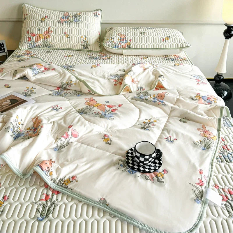 DecorBites™ Double-Sided Cool Comforter Set: Ice Silk Duvet, Fitted Sheet, Pillowcase