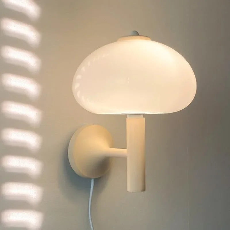 DecorBites™ Cream Mushroom Glass Wall Light: Bauhaus LED Bedroom Aisle Wall Light