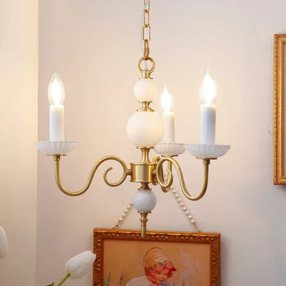 DecorBites™ Cream White Led Chandeliers, Retro Copper Pendant Light for Home Decor