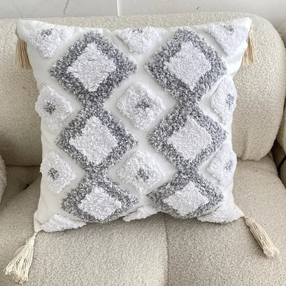 DecorBites™ Geometric Waves Tufted Pillow Covers with Embroidered Tassels