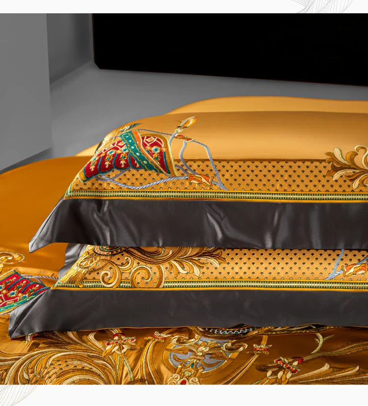DecorBites™ Luxe Brocade Cotton Embroidered Bedding Set - Quilt Cover Bed Linen Bedspread