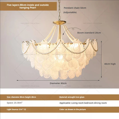 DecorBites™ French Chandelier Garden Light with K9 Crystal | Elegant Pearl Shell Design