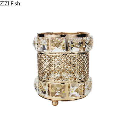 DecorBites™ Gold Plated Hollow Glass Jar: Elegant Makeup Brush & Pen Holder