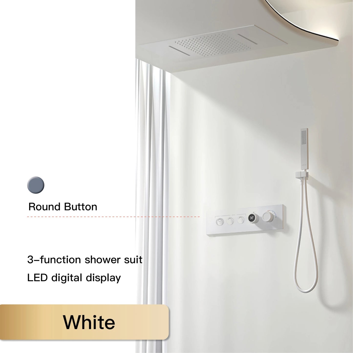 Luxury  black brass shower system wall-mounted LED digital display design Cold & hot dual-control 4-function ceiling shower Tap