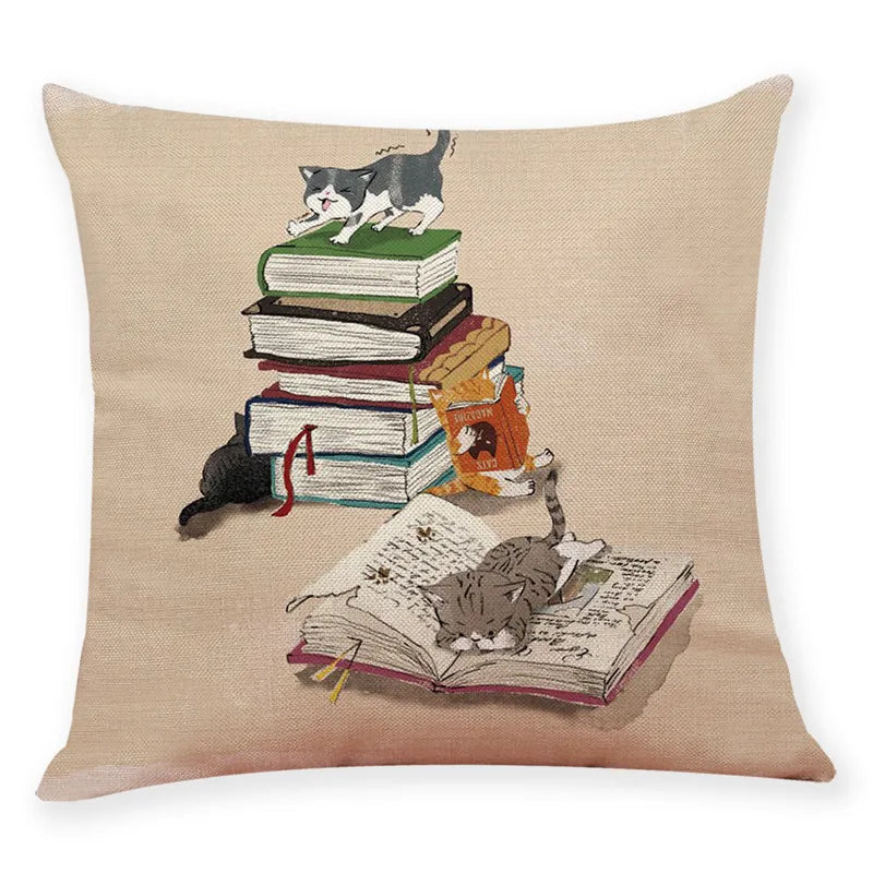 DecorBites™ Creative Cat Linen Pillow Case 45x45cm - Sofa Cushion Cover