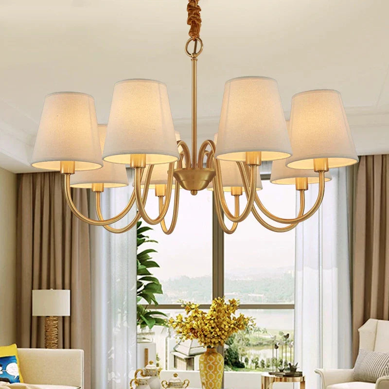 DecorBites™ Copper Ceiling Chandelier with Fabric Lampshade for Living Room and Bedroom