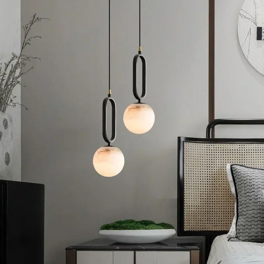 Modern Marble Pendant Light With Polished Copper Finish