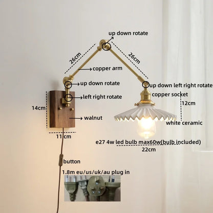 DecorBites™ LED Wall Lamps Pull Chain Switch Modern Stair Light Fixtures, Ceramic Copper