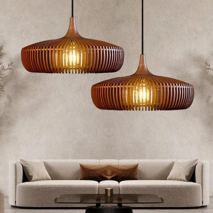 Wabi-Sabi Hollowed Wood Pendant Light in Brown