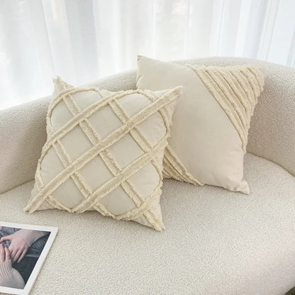 DecorBites™ Fringed Geometry Embroidered Cushion Cover Patchwork Pillowcase for Living Room