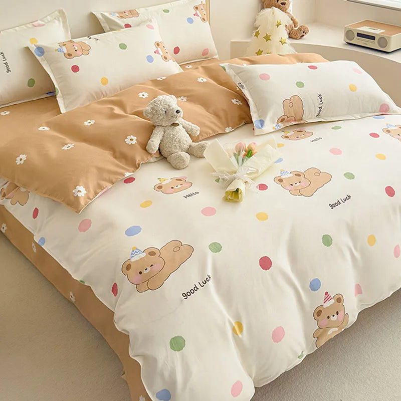 DecorBites™ Cozy Flower Print Bedding Set: Brushed Cotton, Skin-Friendly, Soft, Thick, 4Pcs
