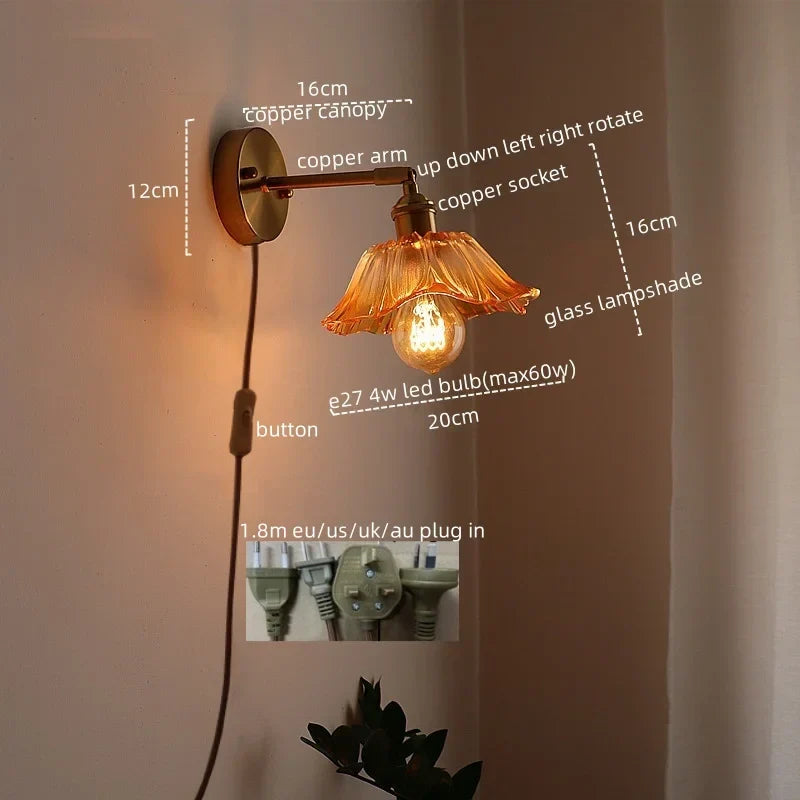 DecorBites™ Japanese Style LED Glass Copper Wall Lamp Sconce for Restaurant, Bar, Bedroom, Bathroom