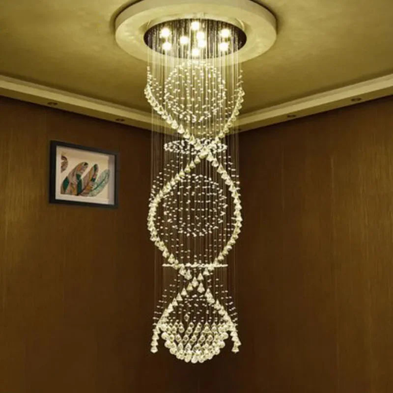 DecorBites™ Double Spiral Crystal Chandelier: Luxurious K9 Crystal Lighting for Hotels and Villas