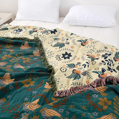 DecorBites™ Double-Sided Sofa Throw Blanket - Japanese Cotton Cover - All-Season Quilt & Travel Blanket