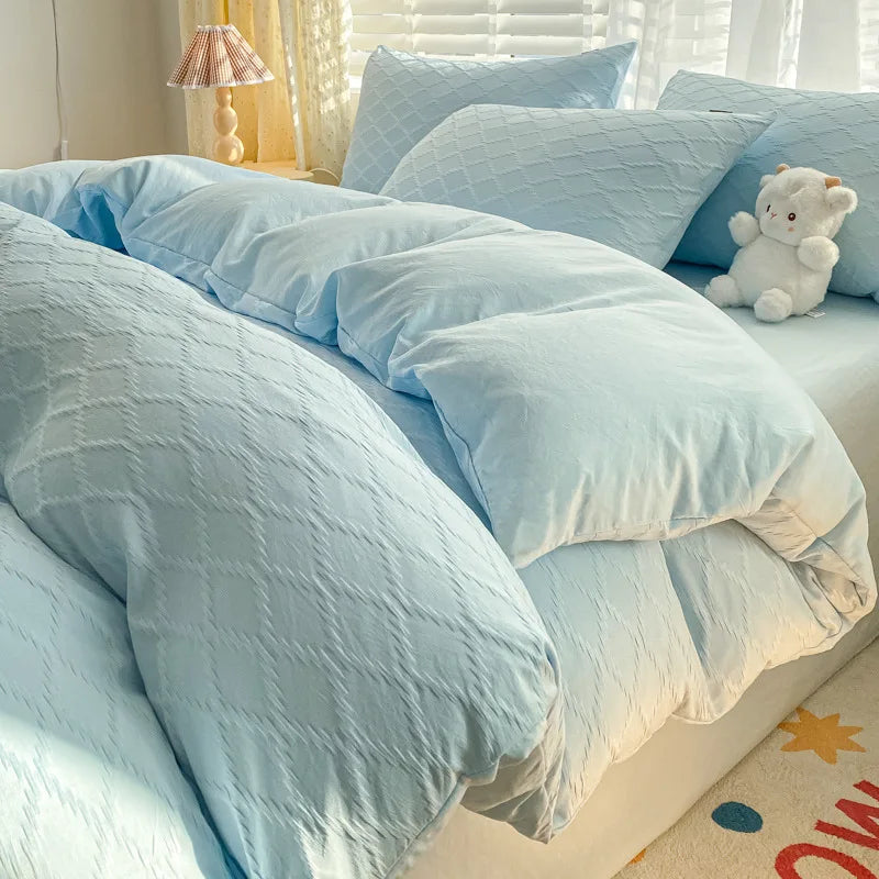DecorBites™ Fresh Bubble Yarn Fabric Bedding Set - Soft, Breathable Duvet Cover with Sheet