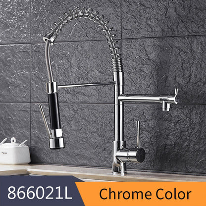 DecorBites™ Gold Spring Spout Kitchen Faucet - Single Pull Out Mixer Tap